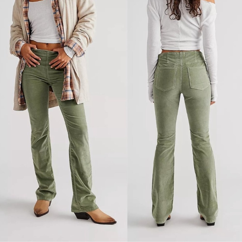 NWT Free People High Waisted Corduroy Pants Size 28 Green